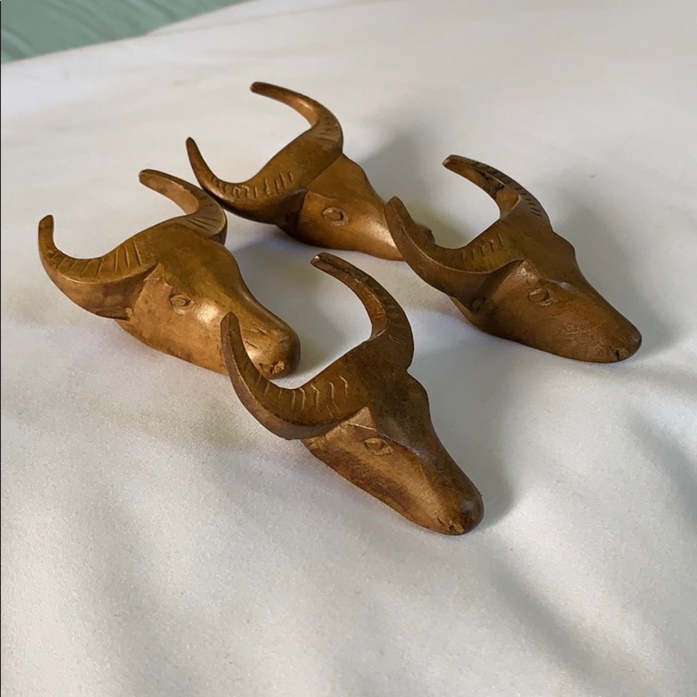 Vintage Carved Wood Antelope Napkin Ring - 4+
